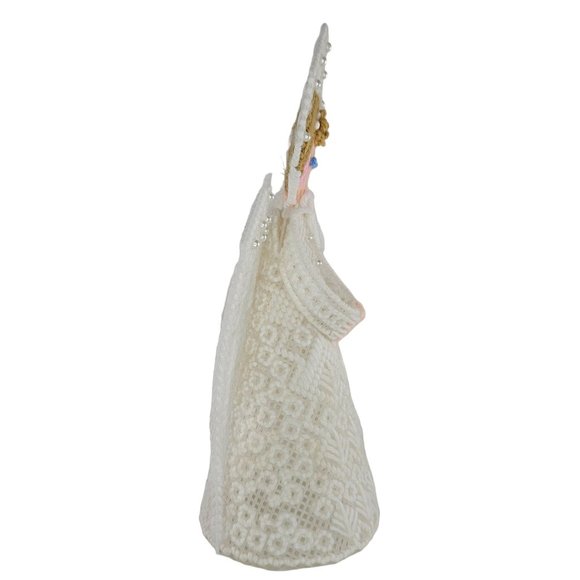 Christmas Tree Topper Angel Needlepoint Table Decor Handmade Pearls Vintage - Picture 3 of 8